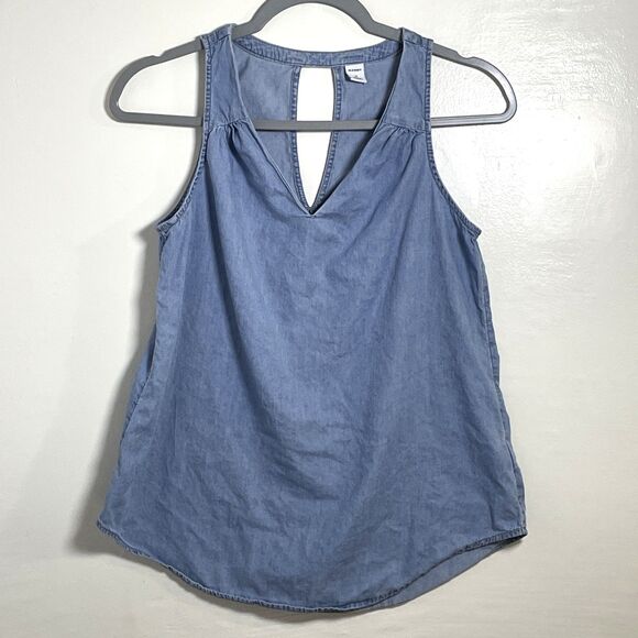 Old Navy Women's Blue Chambray Denim Tank Top XS V-Neck Open Keyhole Back Casual - Picture 2 of 9